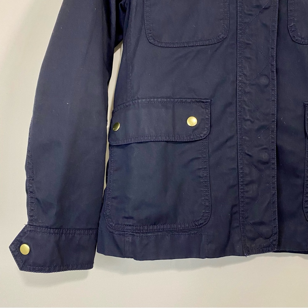 J. Crew Women’s Lightweight Military Style Hooded Jacket Navy Blue Small FLAW - Picture 3 of 10